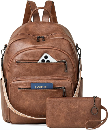 RUCSACURI - Rucsac Damă LATMAP din Piele Ecologică, Compartiment Laptop, Maro, 32L