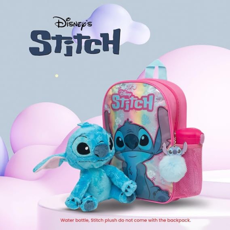 Rucsac Copii Stitch Curcubeu Holografic, 34 cm, Breloc Pom Pom, 3-7 Ani [6]