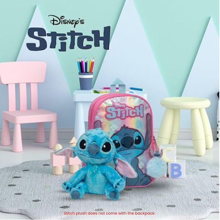 Rucsac Copii Stitch Curcubeu Holografic, 34 cm, Breloc Pom Pom, 3-7 Ani [5]