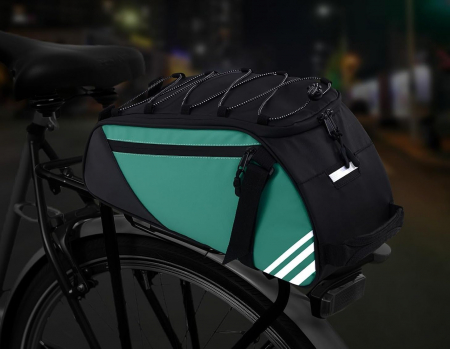 Rucsac, ghiozdan impermeabil pentru portbagajul bicicletei, albastru cu negru cu dungi reflectorizante [3]
