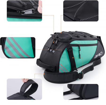 Rucsac, ghiozdan impermeabil pentru portbagajul bicicletei, albastru cu negru cu dungi reflectorizante [6]