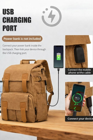 Rucsac, ghiozdan scoala, calatorii, fitness cu USB Maro [3]