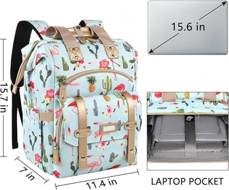 Rucsac impermeabil pentru femei 6 buzunare cu fermoar- albastru cu model [4]