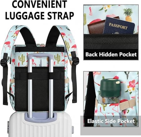 Rucsac impermeabil pentru femei 6 buzunare cu fermoar- albastru cu model [5]