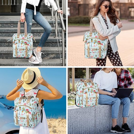 Rucsac impermeabil pentru femei 6 buzunare cu fermoar- albastru cu model [6]