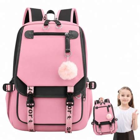 RUCSACURI - Rucsac Roz robust impermeabil, ghiozdan scoala, calatorii, fitness 30 x 10 x 45 cm; 740 g