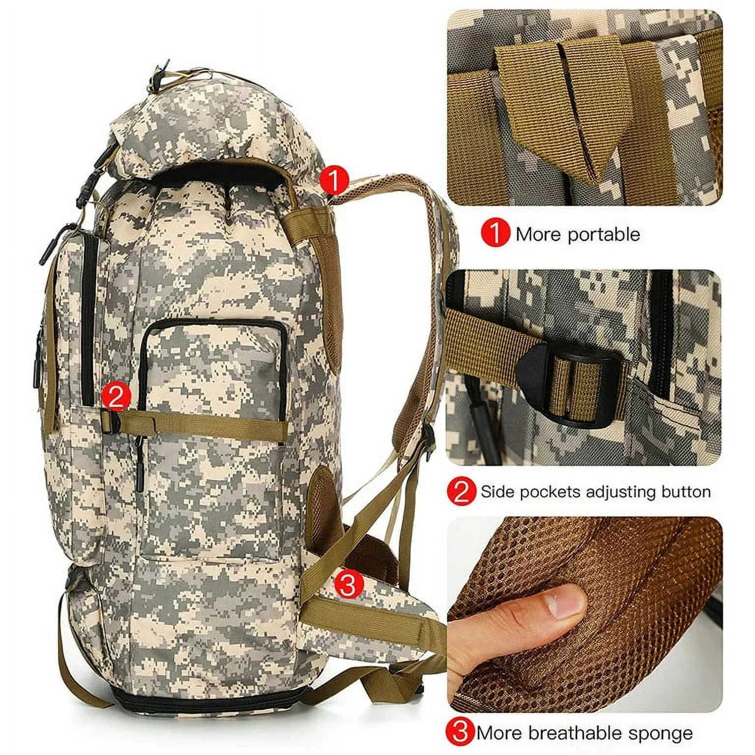 Rucsac tactic militar impermeabil 80L, foarte util pentru drumeții, camping și călătorii 30x22x84 cm camuflaj [3]