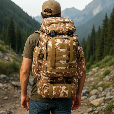 Rucsac tactic militar impermeabil 80L, foarte util pentru drumeții, camping și călătorii 30x22x84 cm kaki [5]