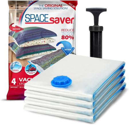 ORGANIZARE SPATIU - Saci pentru vidat haine, set 4 bucati 50x70 cm cu pompa