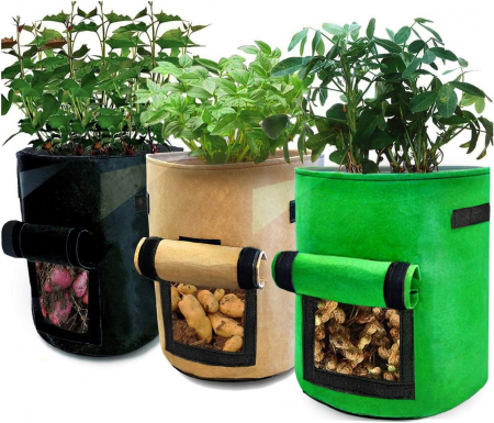 GRADINA - Saci respirabili pentru crestere cartofi, căpșuni, alune, flori și legume, set 3 buc 38 litri