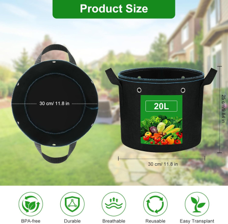 Saci respirabili pentru crestere cartofi, căpșuni, alune, flori și legume, set 5 buc 20 litri [1]