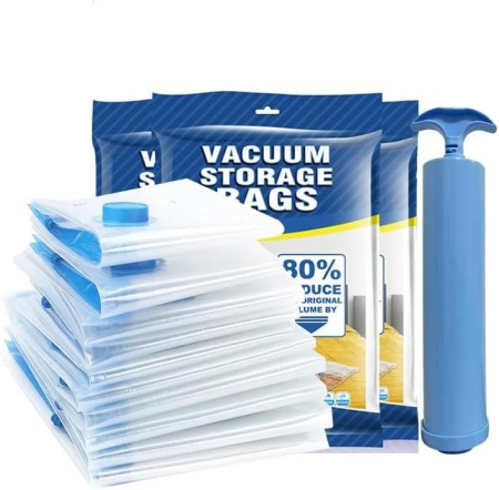 ORGANIZARE SPATIU - Saci depozitare vidați cu fermoar și pompă, 6 mărimi mici + 6 mărimi medii + 4 mărimi mari + manual