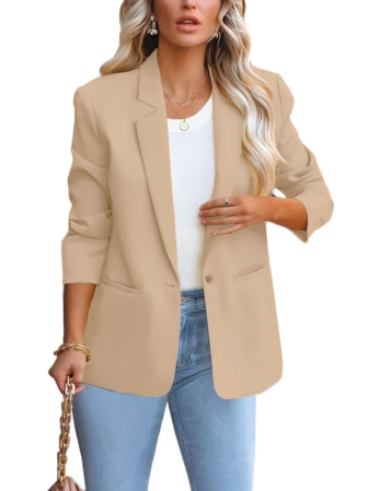 Sacouri dama - Sacou crem scurt, elegant cu maneci 3/4 si buzunare S