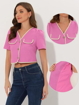 Sacou scurt, elegant cu maneca scurta si buzunare Roz L [1]