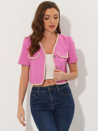 Sacou scurt, elegant cu maneca scurta si buzunare Roz L [3]