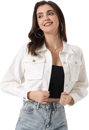 BLUZE FEMEI - Sacou scurt, elegant cu maneca scurta si buzunare Alb L