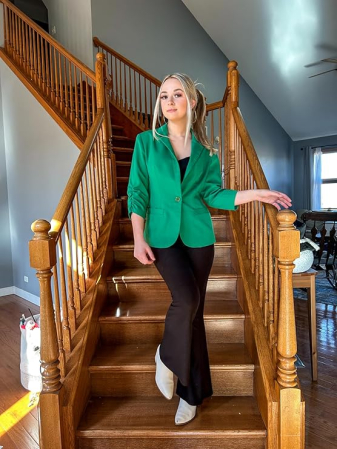 Sacou scurt, elegant cu maneci 3/4 si buzunare Verde L [5]