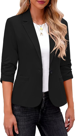 Sacouri dama - Sacou negru scurt, elegant cu maneci 3/4 si buzunare 2XL