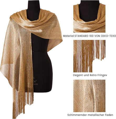 Șal auriu elegant, cu franjuri, Gold [3]