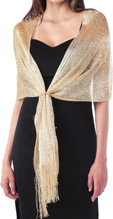 IMBRACAMINTE - Șal auriu elegant, cu franjuri, Gold