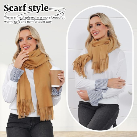 Șal din cașmir cu ciucuri, șal mare de iarnă moale – Gri 200 x 70 cm [3]