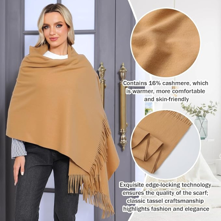 Șal din cașmir cu ciucuri, șal mare de iarnă moale – Gri 200 x 70 cm [1]