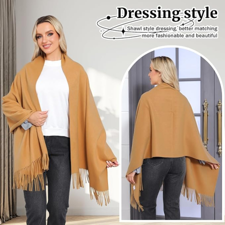 Șal din cașmir cu ciucuri, șal mare de iarnă moale – Gri 200 x 70 cm [4]