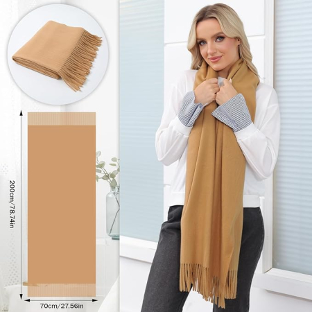 Șal din cașmir cu ciucuri, șal mare de iarnă moale – Gri 200 x 70 cm [2]