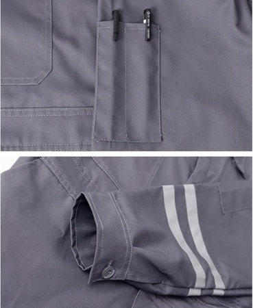 Salopeta completa de munca, mijoc elastic, buzunare, banda reflectorizanta, L gri [3]