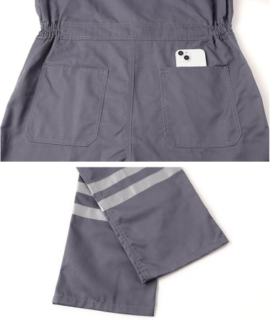 Salopeta completa de munca, mijoc elastic, buzunare, banda reflectorizanta, L gri [5]