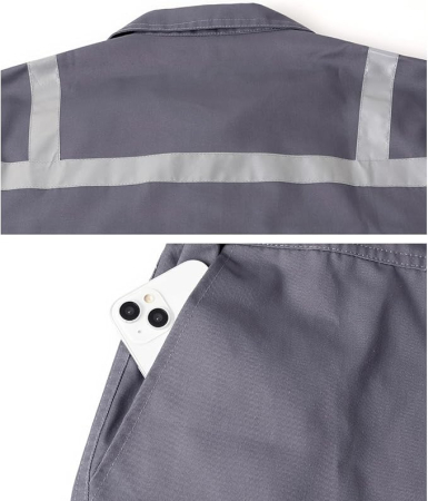Salopeta completa de munca, mijoc elastic, buzunare, banda reflectorizanta, L gri [4]