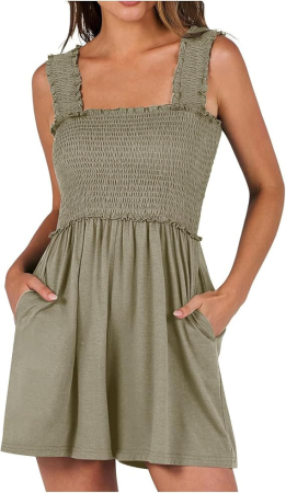 Costume si compleuri dama - Salopeta de vara, scurta, vaporoasa, fara maneci, Crem 2XL