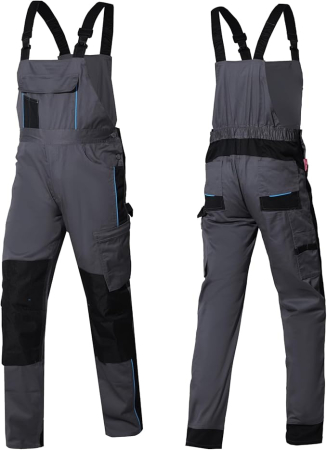 PANTALONI BARBATI - Salopeta gri cu pieptar de munca, buzunare laterale, bretele  marimea 46