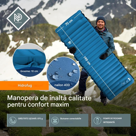 Saltea de dormit gonflabilă impermeabila, Ultralight, 19x70x10 cm, greutate 870gr, pompa inclusa [4]