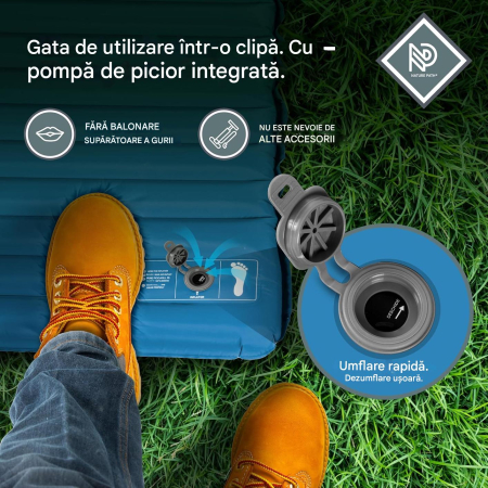 Saltea de dormit gonflabilă impermeabila, Ultralight, 19x70x10 cm, greutate 870gr, pompa inclusa [5]