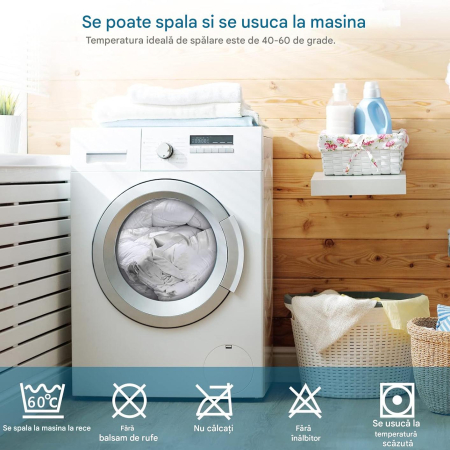 Topper Soft saltea cu țesătură 100% bumbac, pentru sprijin și protecție împotriva murdăriei, Alb, 180x200cm [6]
