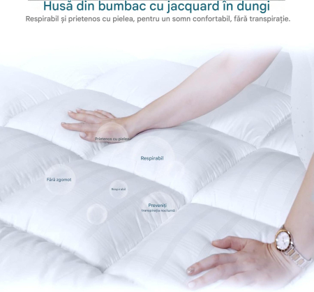 Topper Soft saltea cu țesătură 100% bumbac, pentru sprijin și protecție împotriva murdăriei, Alb, 180x200cm [1]