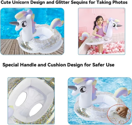 Colac de inot pentru copii cu unicorn, 75 cm, max 30 kg, varsta 3-6 ani [1]