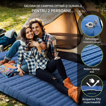 Saltea dubla de dormit autogonflabilă, 12 cm Ultralight, 193x135 cm, perna si pompa incluse [5]