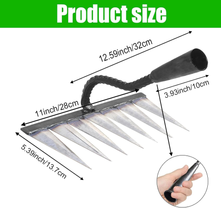 Greblă de grădină rezistentă din metal și oțel carbon, eficientă pentru buruieni, 7 dinti [2]