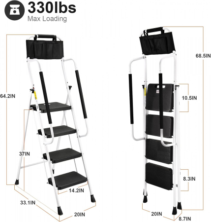 Scară din otel inoxidabil, pliabilă 4 trepte anti-alunecare,cu balustradă, max 150 kg [1]