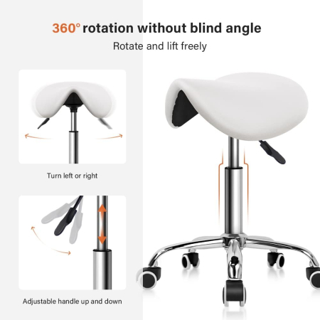 Scaun hidraulic tip sa, PU, Inaltime reglabila, Rotire 360°, Alb [6]