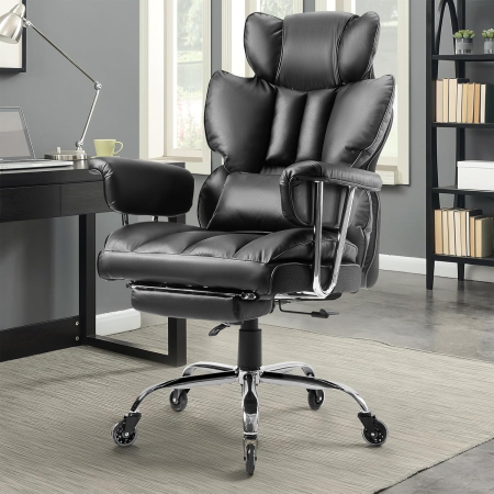 ACCESORII BIROU - Scaun premium executiv pentru birou, rotativ, suport lombar, tetiera, perna picioare, inaltime ajustabila