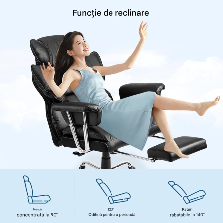 Scaun premium executiv pentru birou, rotativ, suport lombar, tetiera, perna picioare, inaltime ajustabila [5]