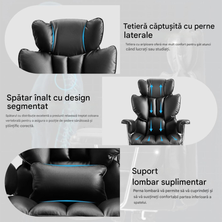 Scaun premium executiv pentru birou, rotativ, suport lombar, tetiera, perna picioare, inaltime ajustabila [7]