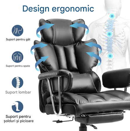 Scaun premium executiv pentru birou, rotativ, suport lombar, tetiera, perna picioare, inaltime ajustabila [2]