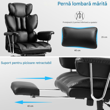 Scaun premium executiv pentru birou, rotativ, suport lombar, tetiera, perna picioare, inaltime ajustabila [3]