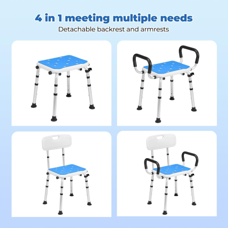 Scaun de baie/dus din aluminiu, reglabil pe inaltime 6 nivele, cu spatar, manere sprijin, max 136 kg [6]