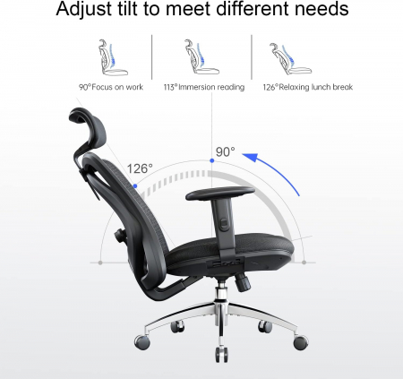 Scaun de birou ergonomic cu suport lombar reglabil si tetiera, cu perna elastica respirabila, 136 kg, negru-resigilat [7]
