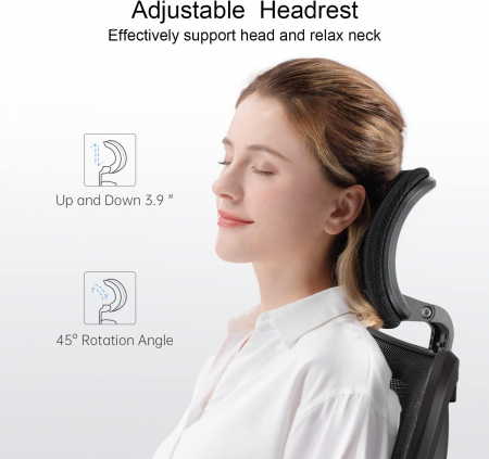 Scaun de birou ergonomic cu suport lombar reglabil si tetiera, cu perna elastica respirabila, 136 kg, negru-resigilat [3]